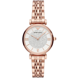 Emporio Armani Two-Hand White Dial Rose Gold-Tone Steel Ladies Watch AR11244