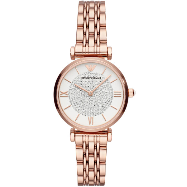 Emporio Armani Two-Hand White Dial Rose Gold-Tone Steel Ladies Watch AR11244