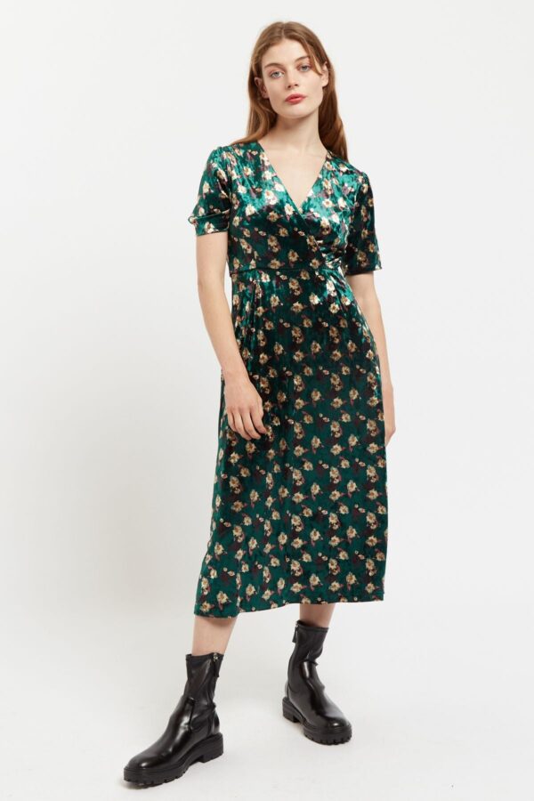 Avi Paint Brush Print Velvet Midi Dress