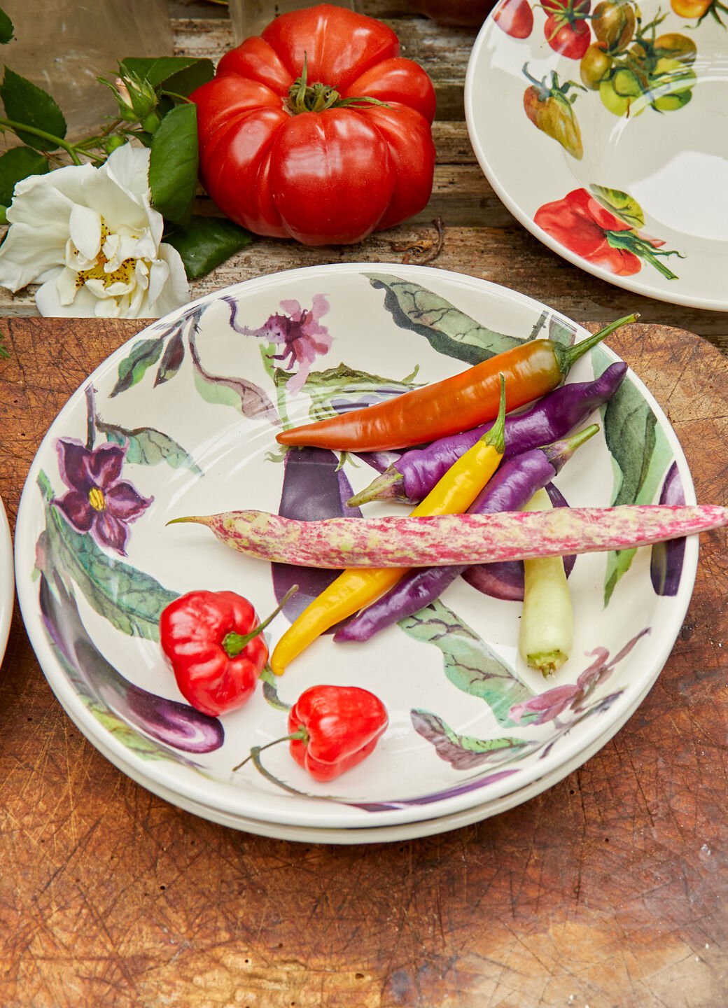 Emma Bridgewater |  Seconds Vegetable Garden Aubergine & Flowers Medium Pasta Bowl - Unique Handmade & Handpainted English Earthenware Decorative Plat