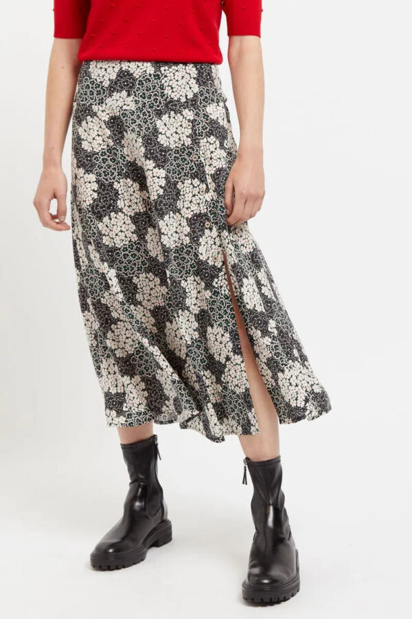 Louche Barney Flower Patch Print Midi Skirt in Black & White