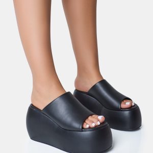 Blue Moon Black Chunky Platform Wedge Sandals