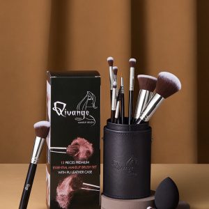 Travel Makeup Brush Set 12 Pcs with Makeup Sponge and Brush Cleaner