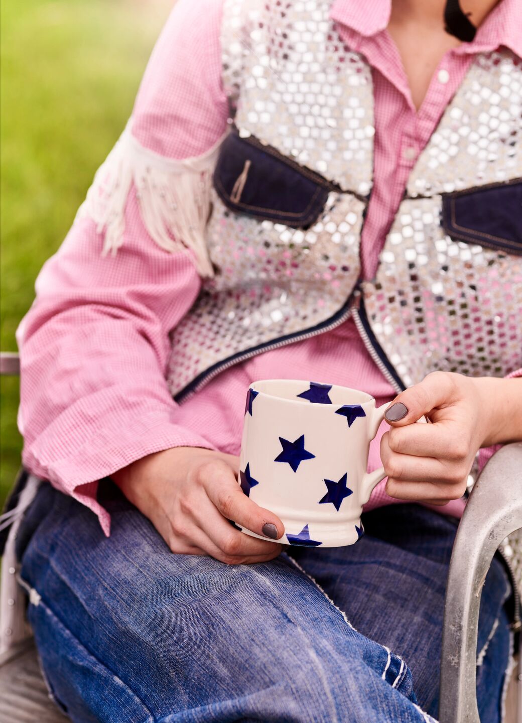 Emma Bridgewater |  Seconds Blue Star 1/2 Pint Mug - Unique Handmade & Handpainted English Earthenware Tea/Coffee Mug