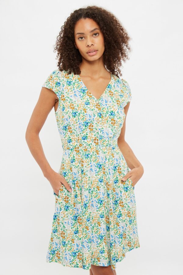 Louche Cathleen Mini Flower Show Print Mini Tea Dress