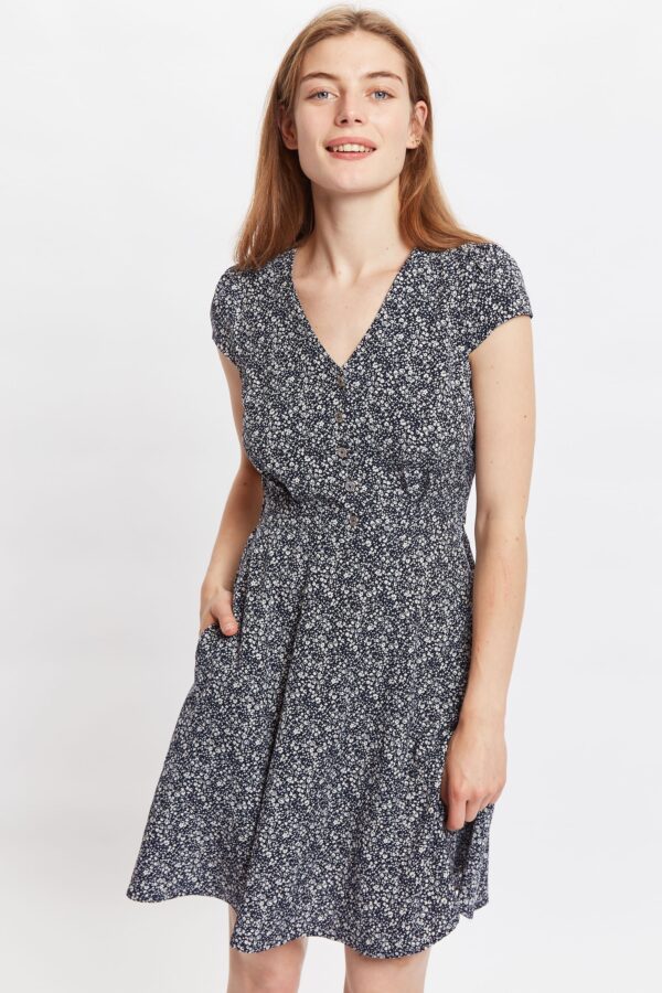 Louche Cathleen Micro Flower Print Mini Tea Dress - Navy