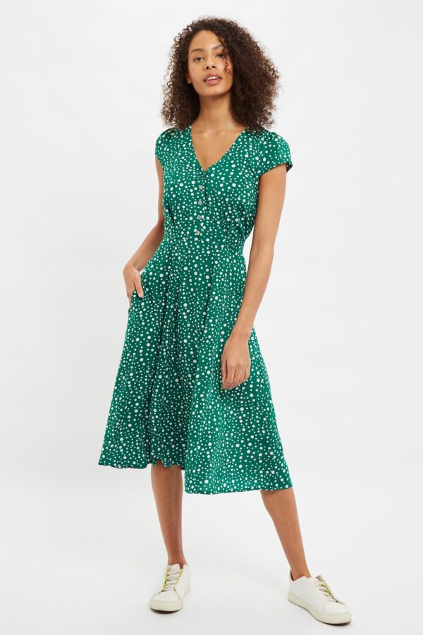 Cathleen Midi Spot It Print Midi Tea Dress Green