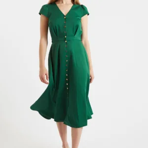 Cathy Satin Back Crepe Midi Dress - Green