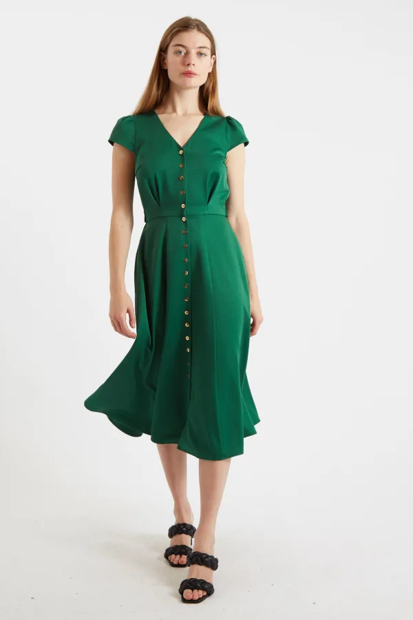 Cathy Satin Back Crepe Midi Dress - Green