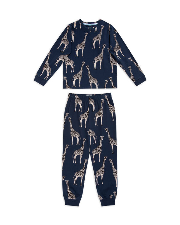 Kids Organic Cotton Giraffe Print Long Pyjama Set - Navy