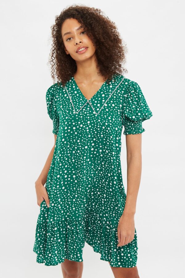 Louche Cora Spot It Print Statement Collar Short Sleeve Mini Dress