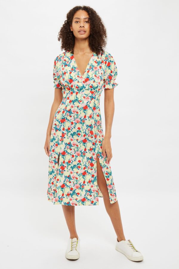 Louche Corina Monet Flower Print Short Sleeve Midi Dress