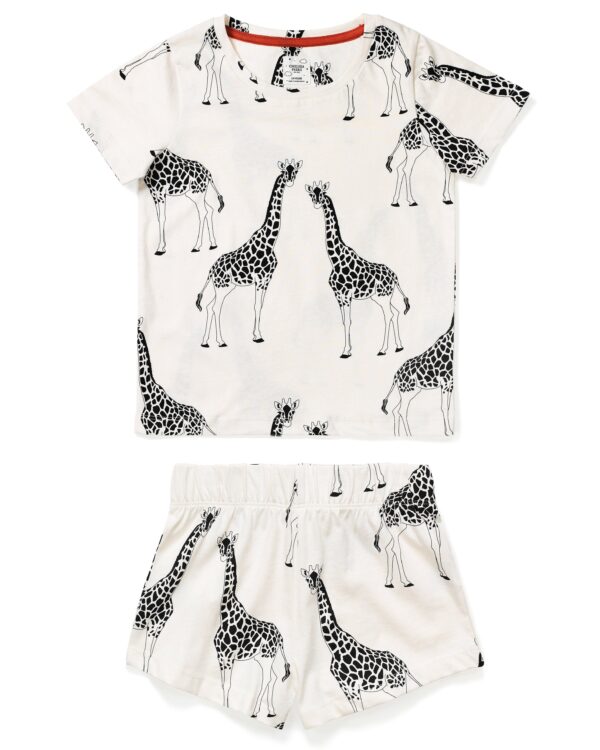 Kids Organic Cotton Giraffe Print Short Pyjama Set - Cream