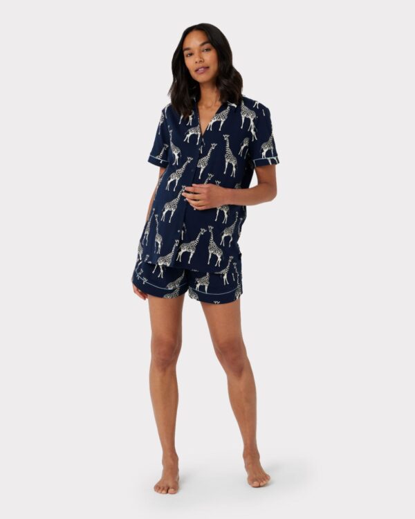 Maternity Organic Cotton Giraffe Print Short Pyjama Set - Navy