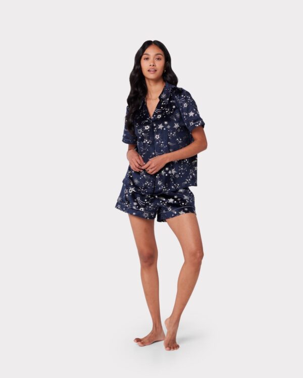 Velour Navy & Silver Foil Star Print Short Pyjama Set