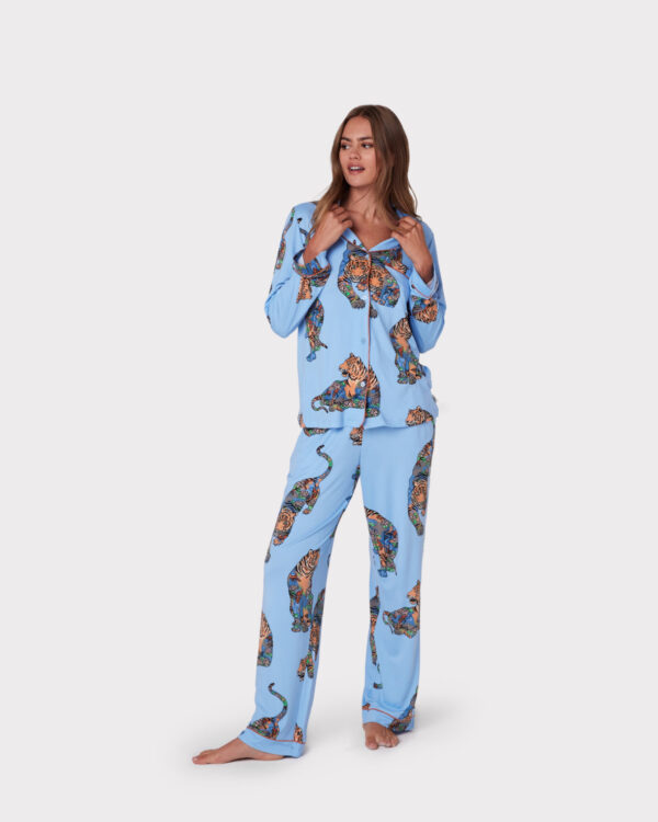 Lotus Tiger Print Long Pyjama Set - Blue