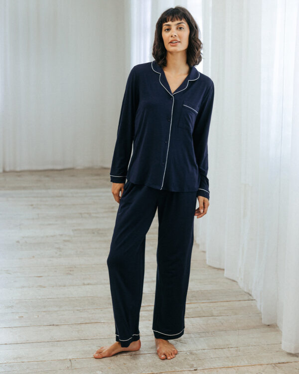 TENCEL™ Modal Long Button Up Pyjama Set - Navy