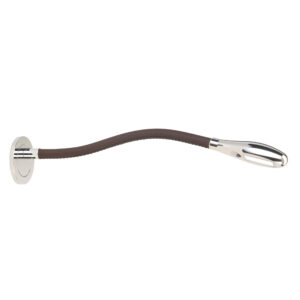 Beadlight Cirrus Escutcheon Light, polished nickel with chocolate brown leather