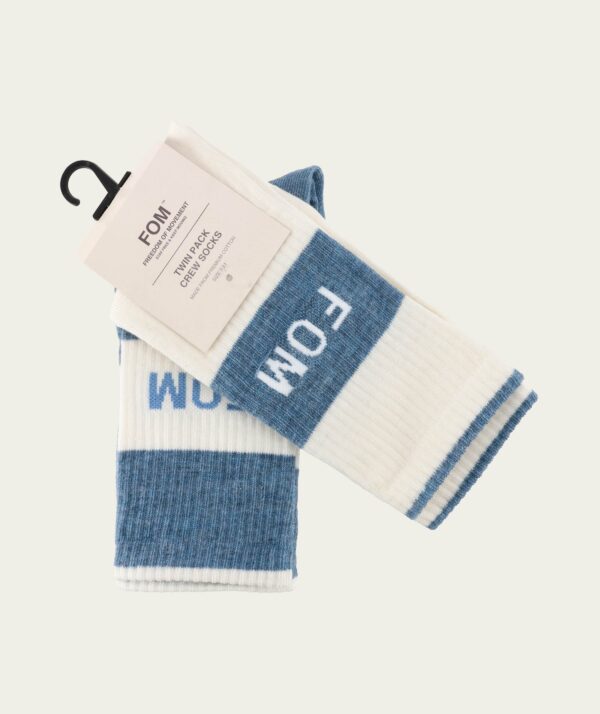 Socks FOM Crew Twin Pack - Cream & Sky Blue Stripe (Size 7-11)