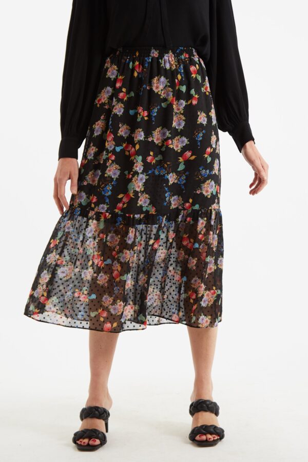 Dasha Carpathian Florals Print Tiered Midi Skirt