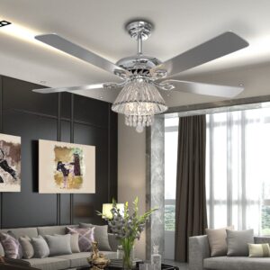 52 Inch Crystal Ceiling Fan with LED Light and Remote Control