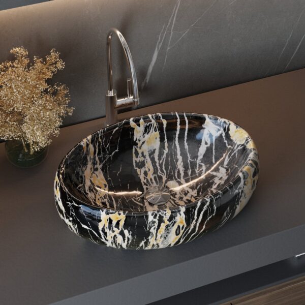 Bathroom Oval Countertop Basin Marble 48 x 34cm