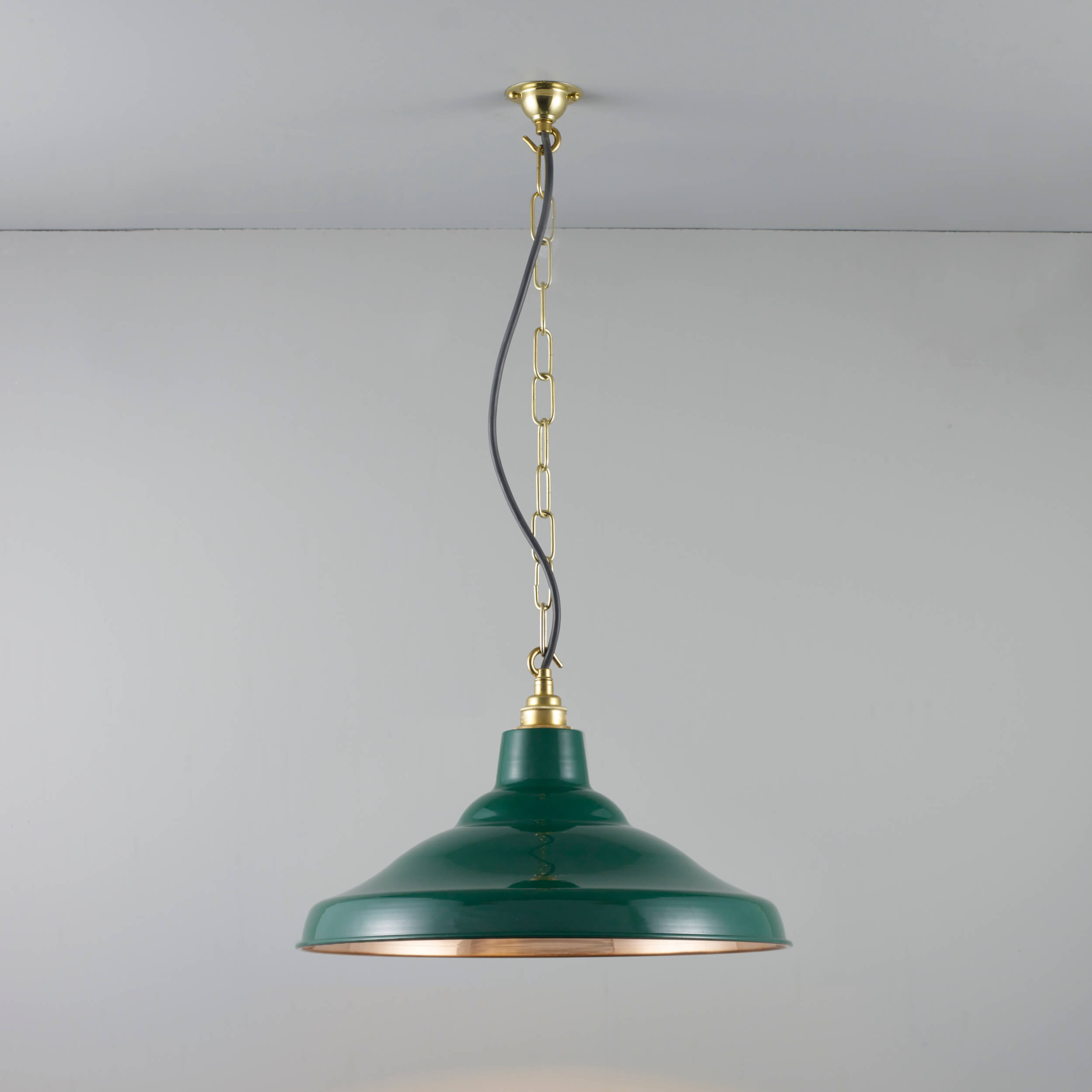 Davey Lighting School Light Painted Green Polished Copper Interior