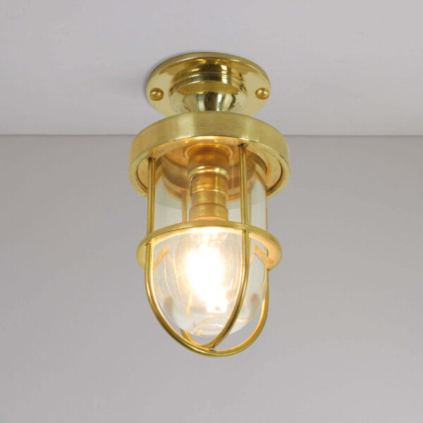 Davey Lighting Mini Ship's Well Glass Ceiling Light, Polished Brass, Clear