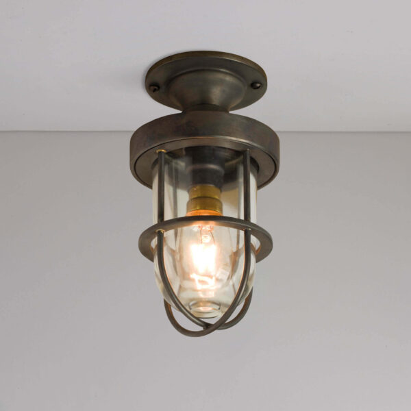 Davey Lighting Mini Ship's Well Glass Ceiling Light, Weathered Brass, Clear