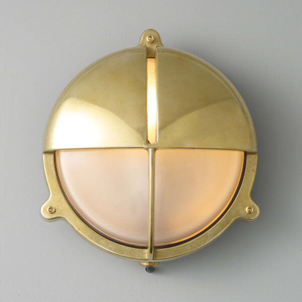Davey Lighting Brass Bulkhead With Eyelid Shield, Large, Natural Brass