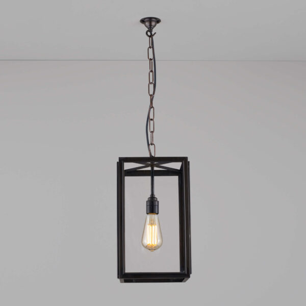 Davey Lighting Small Square Pendant, External Glass, Weathered Brass, Clear