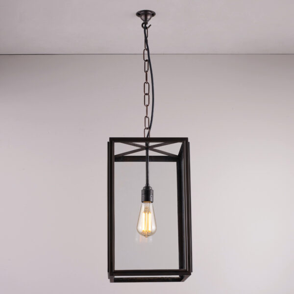 Davey Lighting Medium Square Pendant, External Glass, Weathered Brass, Clear Glass