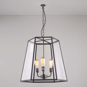 Davey Lighting Hex Pendant, Extra Large, Weathered Brass, Clear Glass