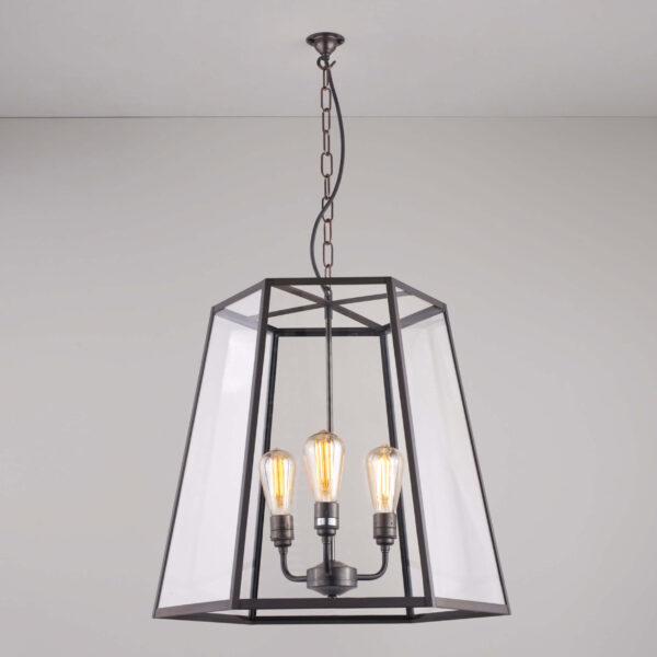 Davey Lighting Hex Pendant, Extra Large, Weathered Brass, Clear Glass