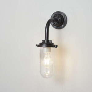 Davey Lighting Bracket Light, 60W, Round Back plate, Painted Black, Clear