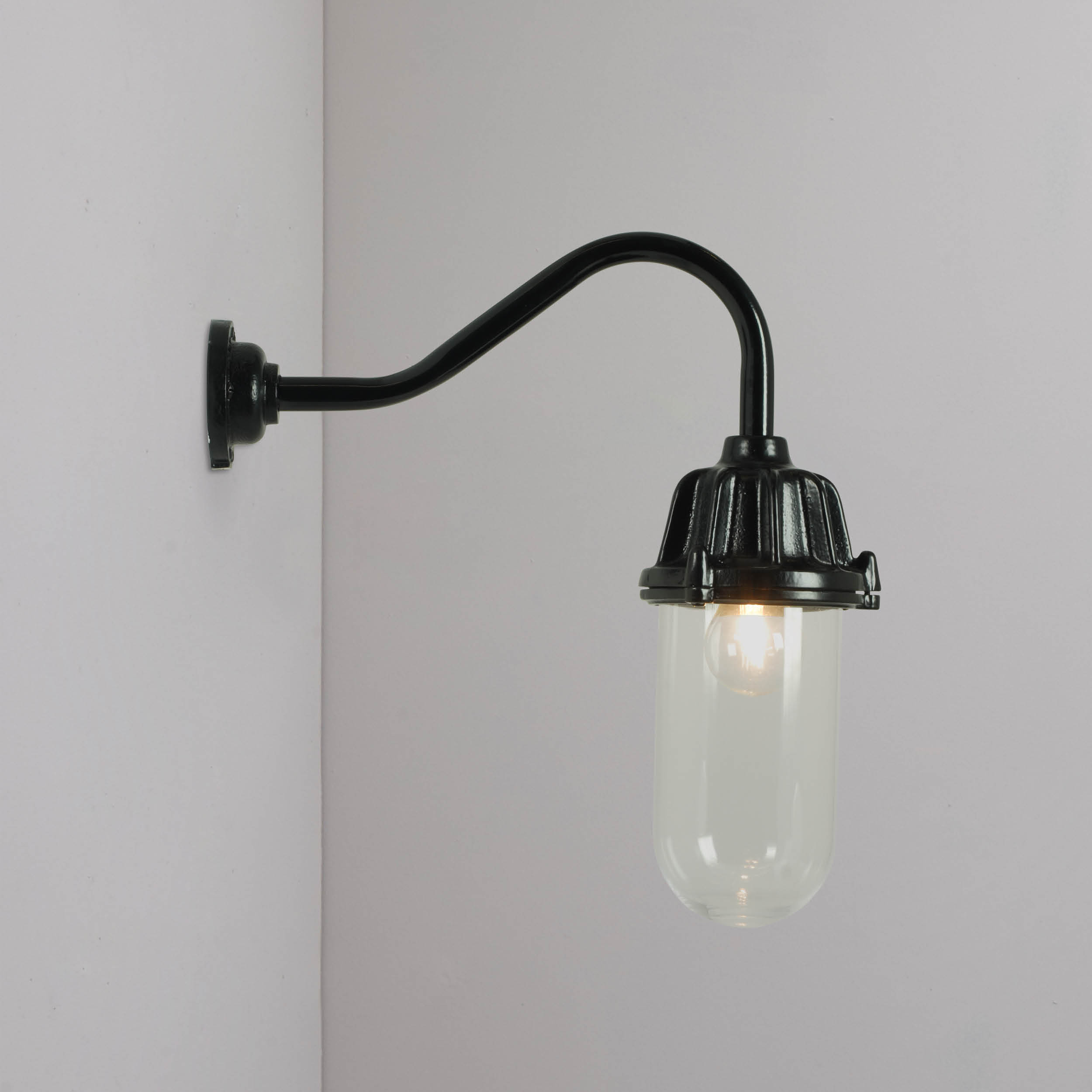 Davey Lighting Dockside Wall Light, No Reflector, Black, Clear Glass