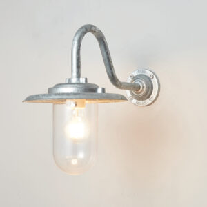 Davey Lighting Exterior Bracket Light, 100W, Swan Neck, Galvanised, Clear