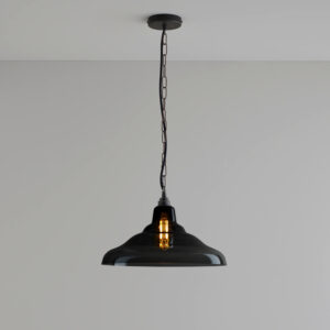 Davey Lighting Glass School Light, Size 2 Pendant, Antracite + Weathered Brass