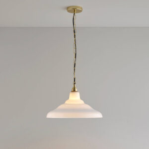 Davey Lighting Glass school light, size 2 pendant, Opal + Brass