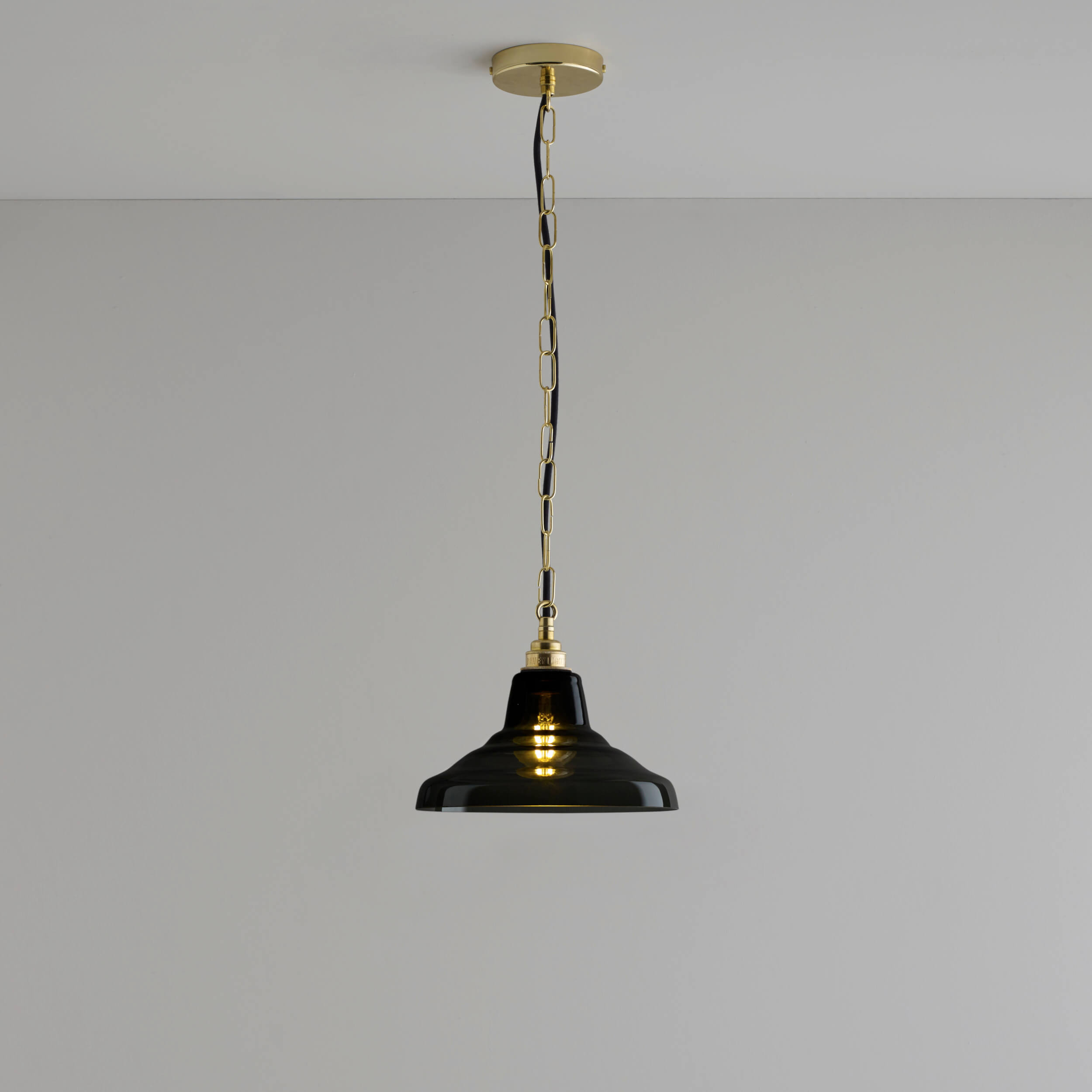 Davey Lighting Glass school light, Size 1 pendant, Anthracite + Brass