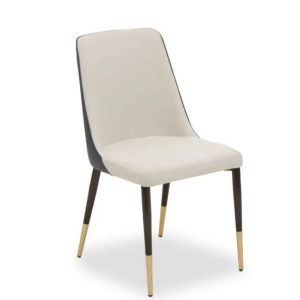 White Fabric Blue Leather Back Dining Chair