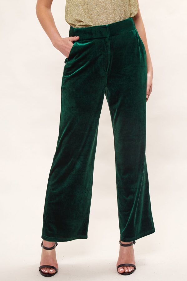 Elina Velvet Straight Leg Trouser - Green