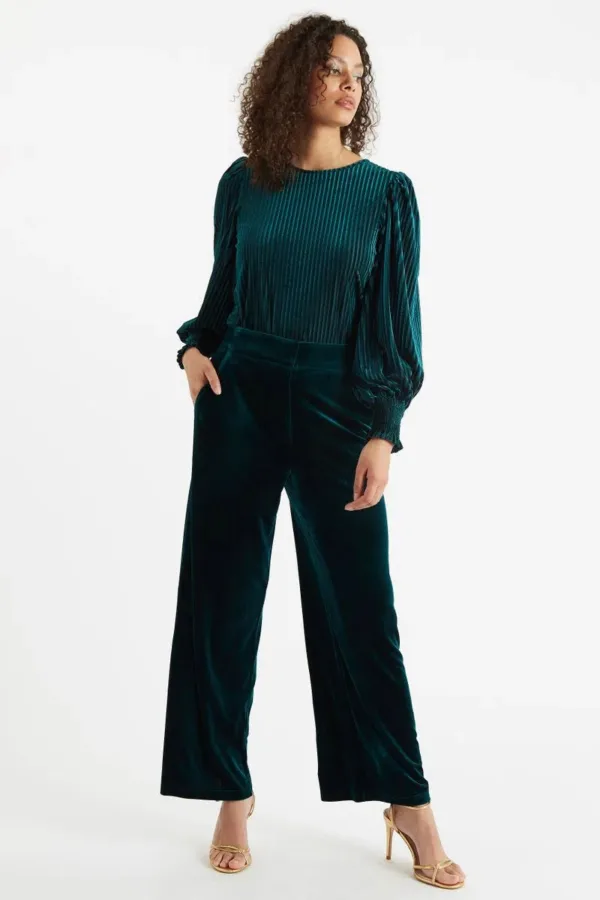 Elina Velvet Straight Leg Trouser Petrol