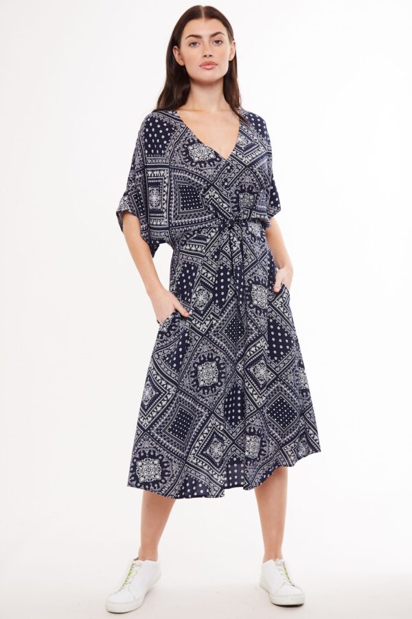 Louche Elody Bandana Print Tie Waist Midi Dress