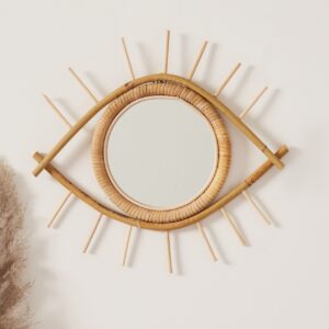 Large Eye Shaped Rattan Mirror