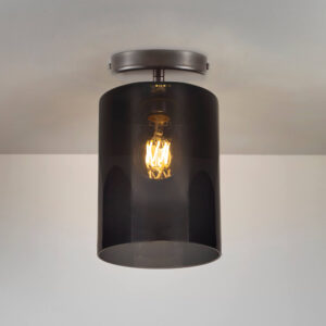 Original BTC Brompton Size 2 Ceiling Light, Weathered, Anthracite Glass