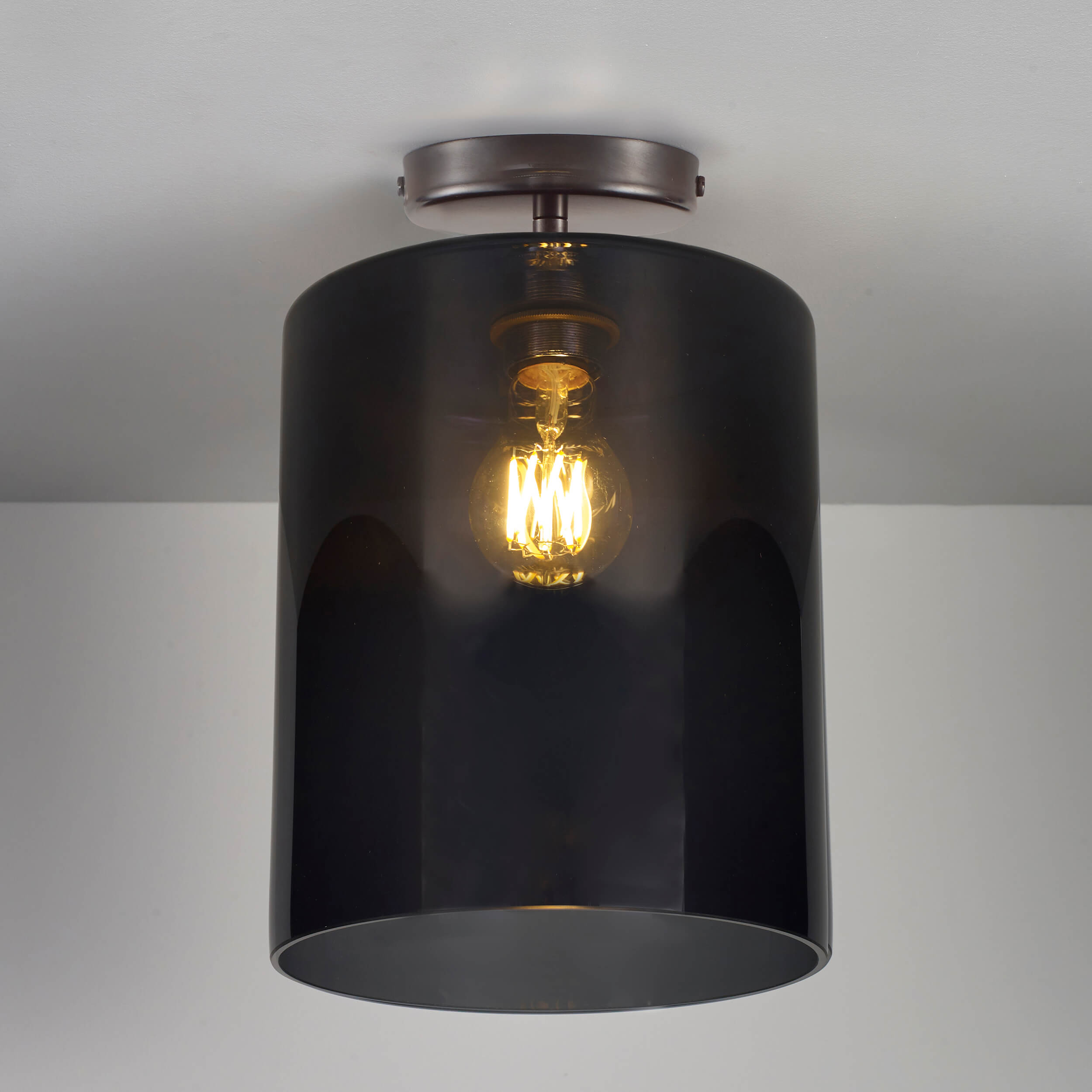 Original BTC Brompton Size 3 Ceiling Light, Weathered, Anthracite Glass