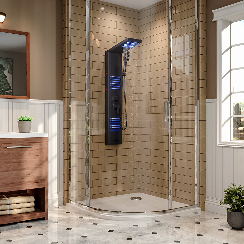 LED Shower Panel Bathroom Tower with 2 Jets Black H121cm