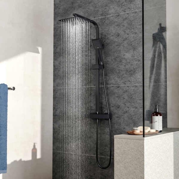 H85.8cm Matt Black Square Thermostatic Overhead Shower Kit