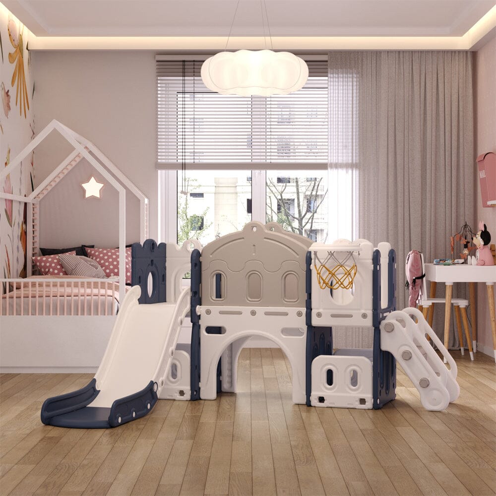 190cm Wide Multi-Purpose Kids Activity Playset Basketball Hoop with Toddler Slide